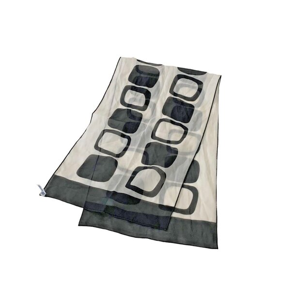 Vintage Sheer CELEBRITEES BY DESCO Black White Geo Design Polyester Neck Scarf - Picture 3 of 11